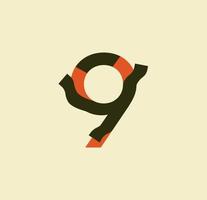 abgestreifte nummer 9. klebrige papierbuchstaben. buch-, logo-, geschäfts- und vorlagendesign. Abbildung auf Papierhintergrund. vektor