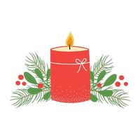röd brinnande ljus med mistel och tall grenar. mall för vinter- jul design. vektor