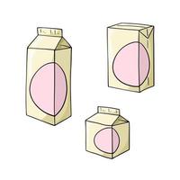 en uppsättning av färgad ikoner, en fyrkant paket av mjölk, kefir, en Plats för kopiering, en vektor i tecknad serie stil på en vit bakgrund