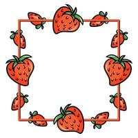fyrkant ram, ljus röd saftig jordgubbar, kopia Plats, vektor illustration i tecknad serie stil på en vit bakgrund