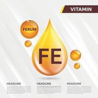 fe ferum kalcium ikon logotyp gyllene släppa, komplex släppa. medicinsk bakgrund hed vektor illustration