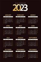 kalender 2023 planerare mall, de början av de vecka på söndag. vektor illustration på en svart bakgrund