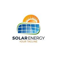 Sonne Solarenergie-Logo-Design-Vorlage. Symbol für das technische Zeichen des Solarpanels. vektor