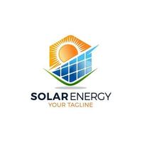 Sonne Solarenergie-Logo-Design-Vorlage. Symbol für das technische Zeichen des Solarpanels. vektor