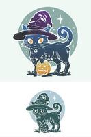 die zaubererkatze für halloween-illustration vektor