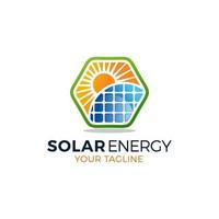 Sonne Solarenergie-Logo-Design-Vorlage. Symbol für das technische Zeichen des Solarpanels. vektor