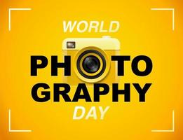 värld fotografering dag affisch med gul kamera vektor