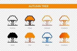 Herbstbaum-Symbol in anderen Stilen. Herbstbaum-Vektorsymbole, die in Umrissen, soliden, farbigen, gefüllten, Farbverläufen und flachen Stilen entworfen wurden. Symbol, Logoabbildung. Vektor-Illustration vektor