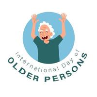 internationell dag av de äldre. ett äldre man gläds och hälsar alla med två händer. vektor