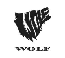 Wolf-Logo-Konzept. die Schrift, die den Wolfskopf auf schwarzem Hintergrund bildet vektor