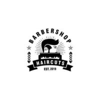 vintage barbershop-vektorembleme und etiketten. Friseurabzeichen und Logos. barbershop logo und barber shop vintage label und abzeichenillustration vektor