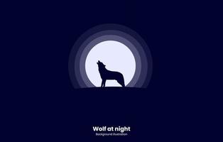 Abbildung Hintergrund. Illustrationshintergrund von einem Wolf in der Nacht bei Vollmond vektor
