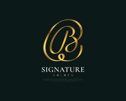 luxuriöses goldenes b-signaturlogo. elegantes und minimalistisches b-logo im handschriftstil vektor