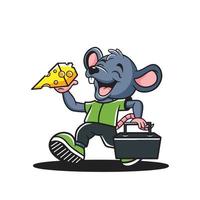 illustration av söt mus karaktär logotyp med ost leverans vektor