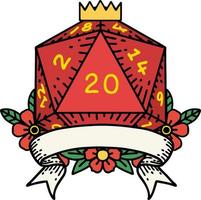 Retro-Tattoo-Stil natürliche 20 kritische Treffer d20 Würfelwurf vektor