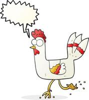 Freihändig gezeichnete Sprechblase Cartoon Huhn läuft vektor