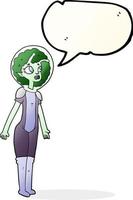 Freihand gezeichnete Sprechblase Cartoon Alien Space Girl vektor