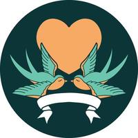 tatuering stil ikon med baner av sväljer och en hjärta vektor