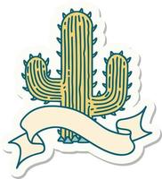 tatuering stil klistermärke med baner av en kaktus vektor