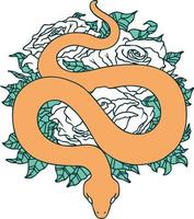 ikoniska tatuering stil bild av orm och ro vektor