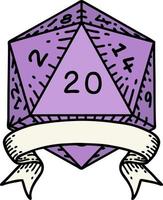 Retro-Tattoo-Stil natürliche 20 kritische Treffer d20 Würfelwurf vektor