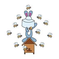 Hase sammelt Honig von Bienen. kinderillustration im cartoon-stil. Vektor-Illustration isoliert auf weißem Hintergrund. vektor