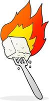freehand dragen tecknad serie flammande tofu på gaffel vektor