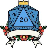 Retro-Tattoo-Stil natürliche 20 kritische Treffer d20 Würfelwurf vektor