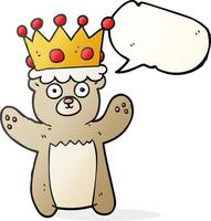 Freihändig gezeichneter Sprechblasenkarikatur-Teddybär, der Krone trägt vektor