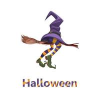 Vektorbild eines Hexenhutes und darunter herausragender Beine. Halloween. Cartoon-Stil. isoliert auf weißem Hintergrund. Folge 10 vektor