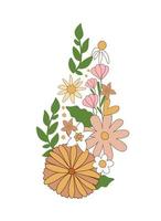 blomma kraft. häftig blomma. retro 70s blommig dekorativ grafisk element isolerat på vit. hippie blommor, daisy skriva ut botanisk pastell design. häftig vektor illustration. 60s retro årgång blommor.