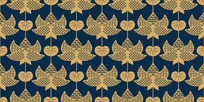 japanisches lotus nahtloses muster. goldene asiatische lotusblume auf dunkelblauem hintergrund. goldfarbener chinesischer lotus florales wiederholtes textildesign. handgezeichnetes traditionelles motiv der koreanischen blume. Vektor-Illustration vektor