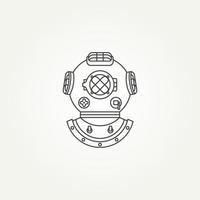 minimalistische klassische Vintage Taucherhelm Linie Kunst Symbol Logo Vorlage Vektor Illustration Design. altes Unterwasser-Tauchhelm-Symbol-Logo-Konzept