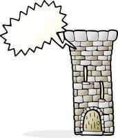 Freihändig gezeichnete Sprechblase Cartoon alter Burgturm vektor
