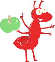 platt Färg illustration av myra med äpple vektor