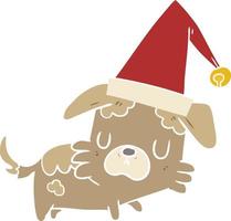 Cartoon-Hund im flachen Farbstil mit Weihnachtsmütze vektor