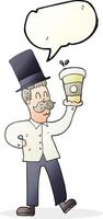 freehand dragen Tal bubbla tecknad serie man med kaffe kopp vektor