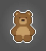 Pixel 8 Bit Braunbär sitzend. Tierspiel-Assets in Vektorillustration. vektor