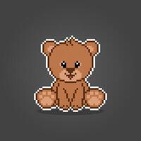 Pixel 8 Bit Braunbär sitzend. Tierspiel-Assets in Vektorillustration. vektor