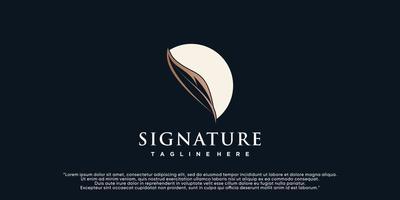 minimalistische feder feder logo vorlage stift handschrift feder unterschrift strichgrafik design premium vektor