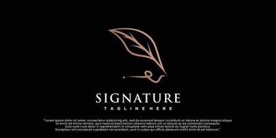 minimalistische feder feder logo vorlage stift handschrift feder unterschrift strichgrafik design premium vektor