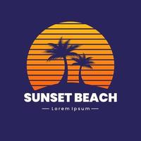 Insel-Logo-Design mit Kokospalmen und Sonnenuntergang vektor