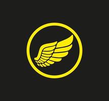 gelber Flügel und Kreis-Logo-Design mit schwarzem Hintergrund. sehr einzigartig und anders. geeignet für Unternehmen und Betriebe aller Branchen. Vektor eps 10