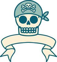 Traditionelles Tattoo mit Banner eines Piratenschädels vektor
