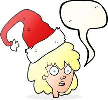 Freihändig gezeichnete Sprechblase Cartoon Frau mit Weihnachtsmütze vektor