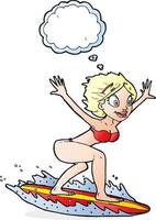 Cartoon-Surfermädchen mit Gedankenblase vektor