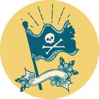 Symbol einer wehenden Piratenflagge im Tattoo-Stil vektor