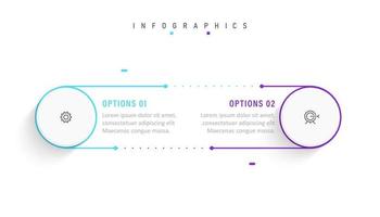 vektor infographic etikett designmall med ikoner och 2 alternativ eller steg. kan användas för processdiagram, presentationer, arbetsflödeslayout, banner, flödesschema, infograf.