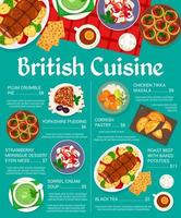 britische küche restaurant essen menüseitendesign vektor