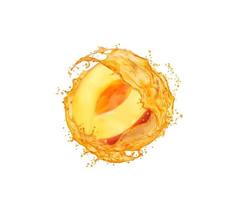 pfirsichfruchtscheibe mit frischem saftspritzer vektor